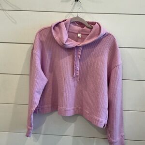 Cozy waffle print pullover hoodie in pink